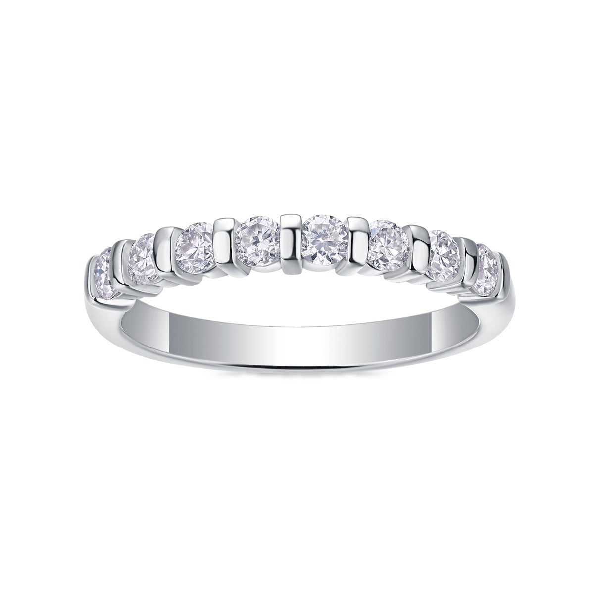 Round Moissanite Bar-Set Half-Eternity Band in 925 Sterling Silver