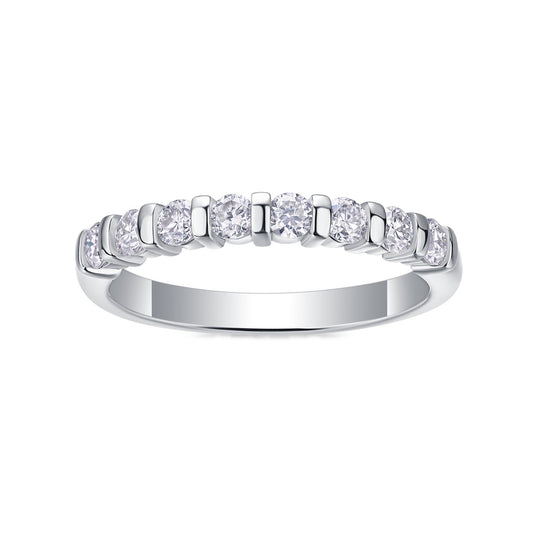 Round Moissanite Bar-Set Half-Eternity Band in 925 Sterling Silver