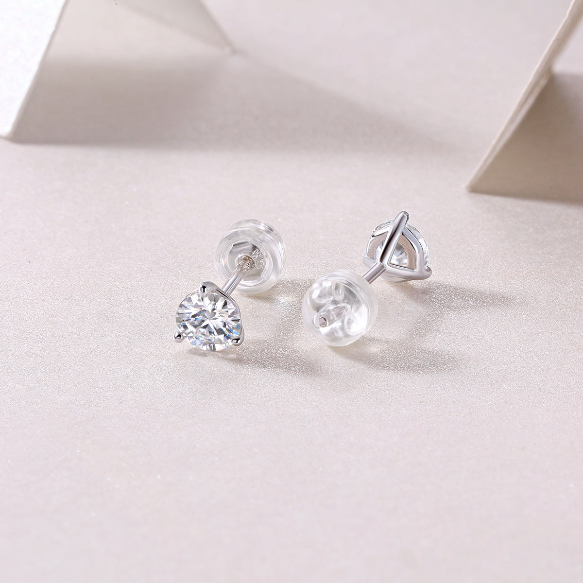 Round Moissanite Three-Prong Martini Stud Earrings in 925 Sterling Silver