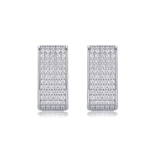 Wide Pave Moissanite Rectangle Hoop Earrings in 925 Sterling Silver