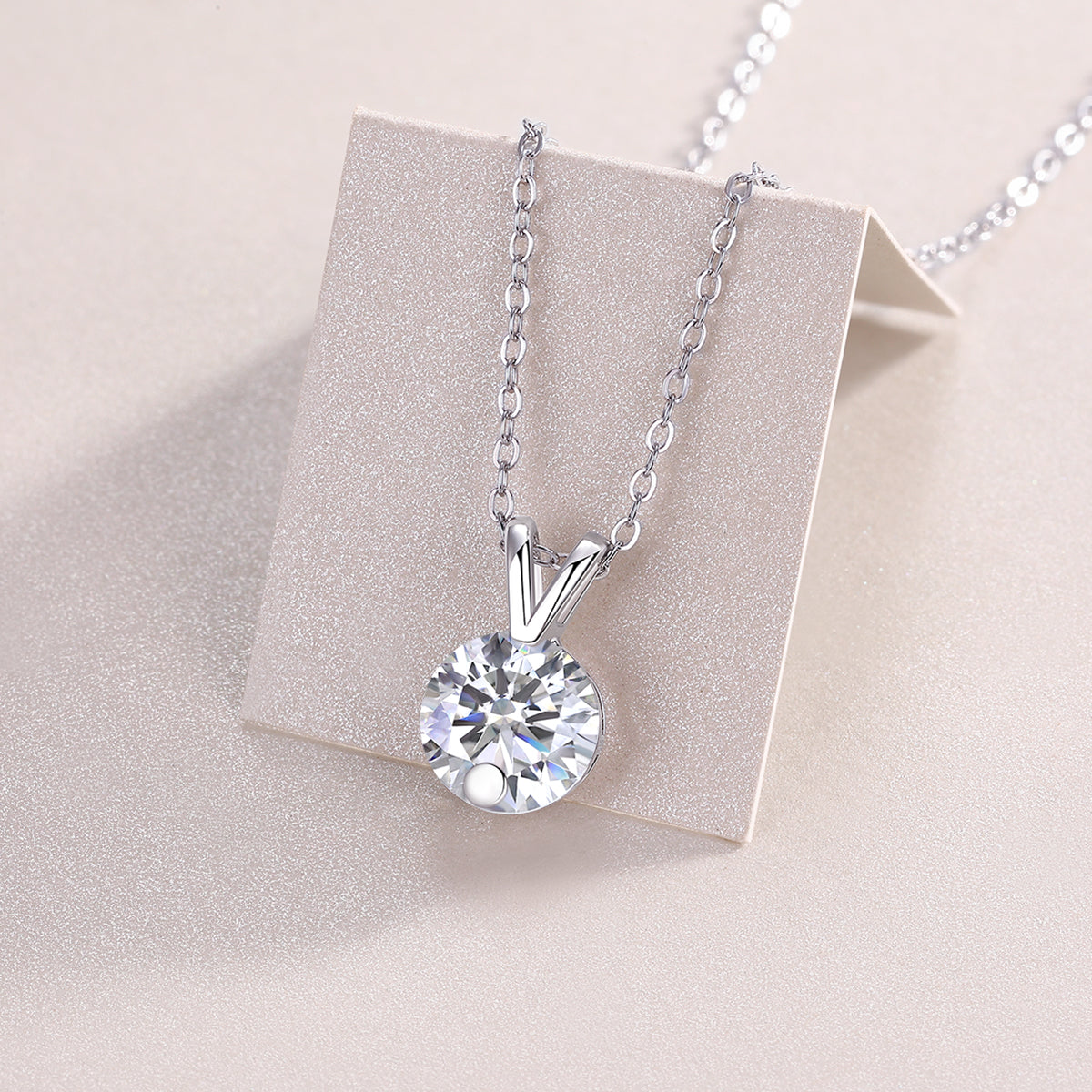 Round Moissanite V-Bail Solitaire Pendant Necklace in 925 Sterling Silver