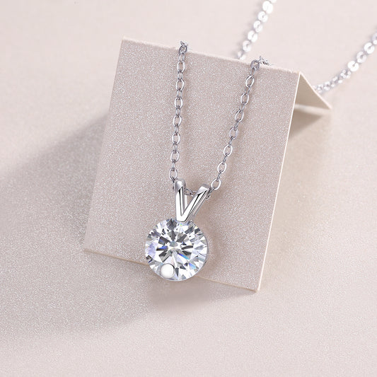 Round Moissanite V-Bail Solitaire Pendant Necklace in 925 Sterling Silver