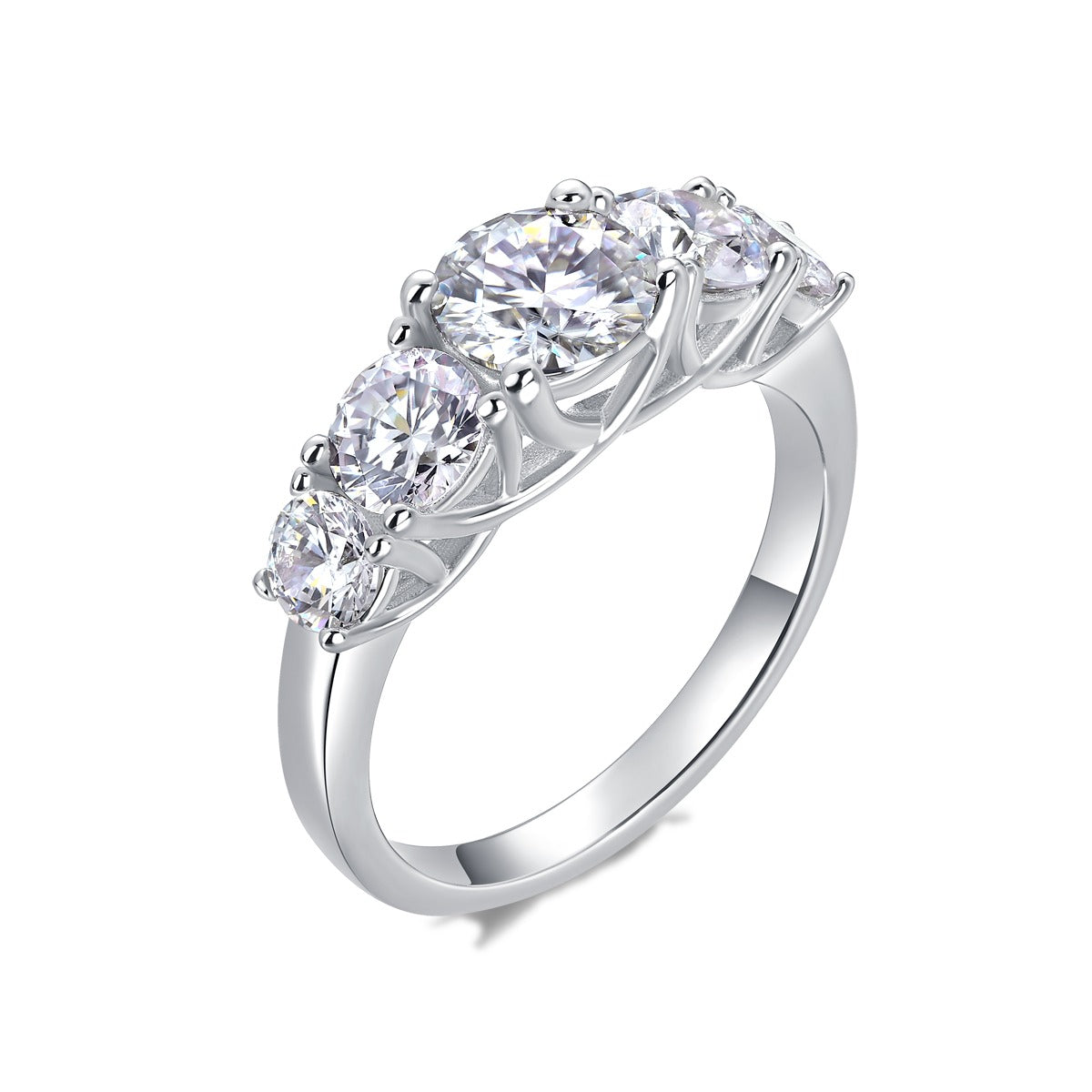 Round Moissanite Graduated Five-Stone Ring in 925 Sterling Silver