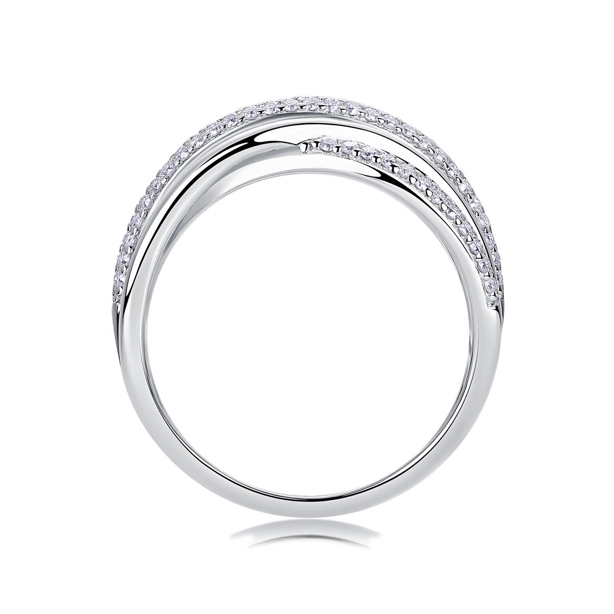 Moissanite Multi-Band Crossover Pave Wrap Ring in 925 Sterling Silver