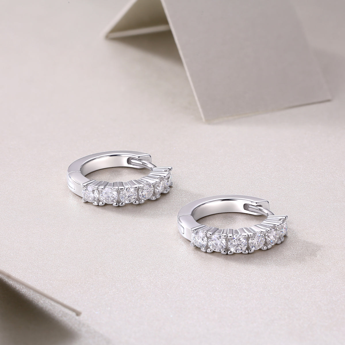 Round Moissanite Prong-Set Huggie Hoop Earrings in 925 Silver