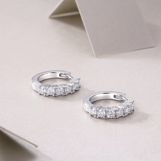 Round Moissanite Prong-Set Huggie Hoop Earrings in 925 Silver