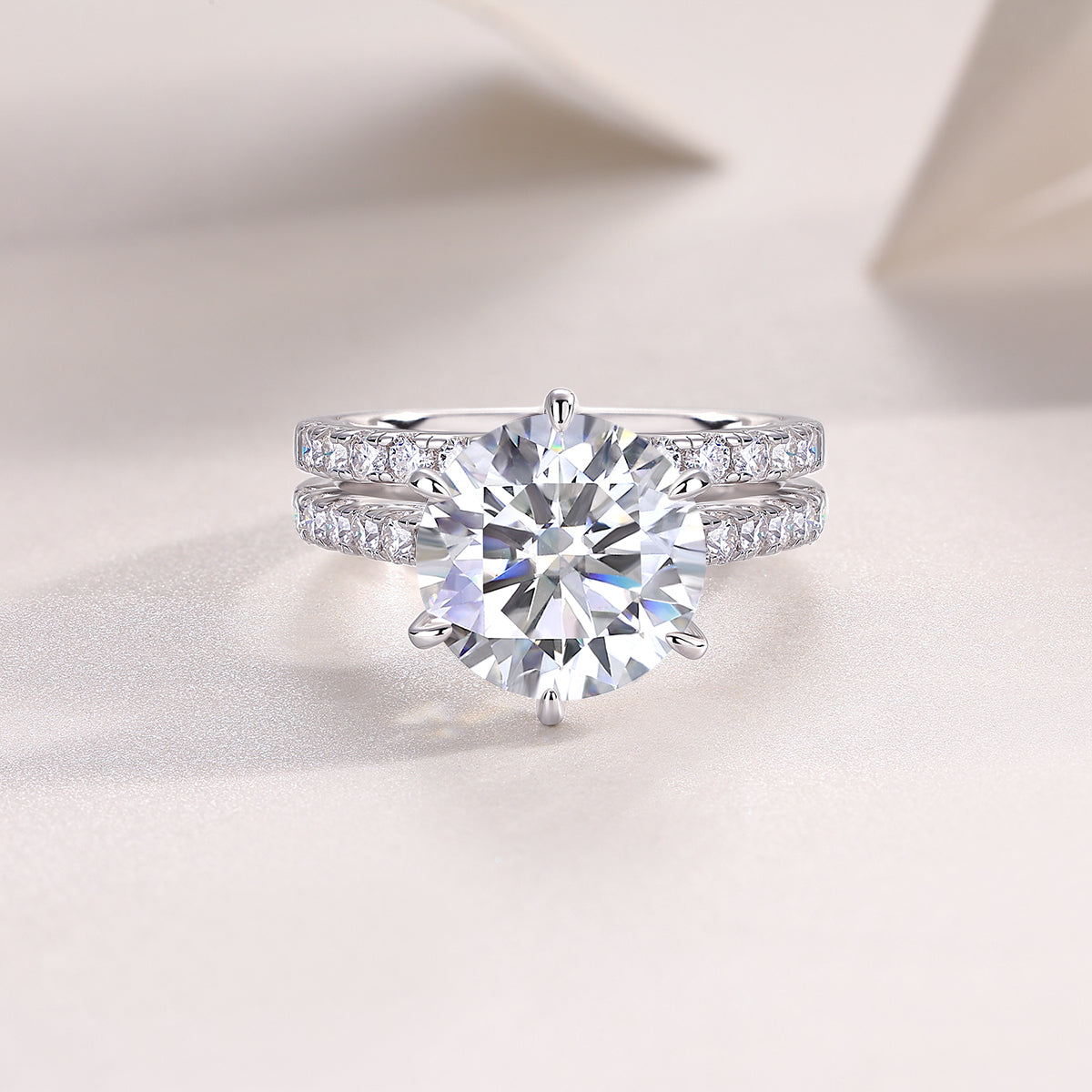 Round Moissanite Six-Prong Bridal Ring Set in 925 Sterling Silver
