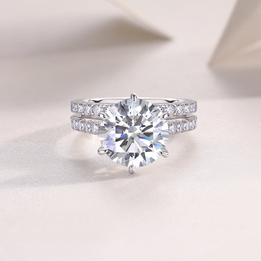 Round Moissanite Six-Prong Bridal Ring Set in 925 Sterling Silver