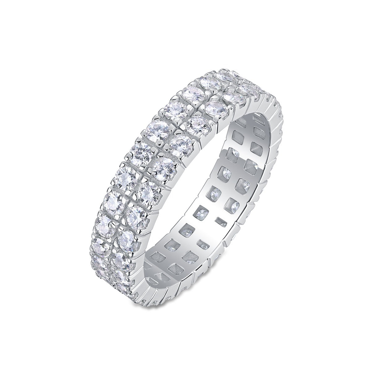 Round Moissanite Double-Row Full Eternity Band in 925 Sterling Silver