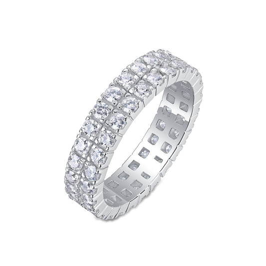 Round Moissanite Double-Row Full Eternity Band in 925 Sterling Silver