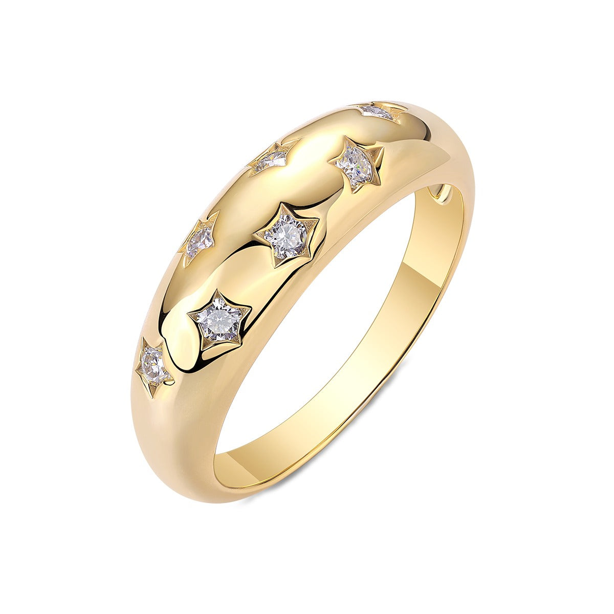 Moissanite Star-Set Dome Ring in Gold-Plated 925 Silver
