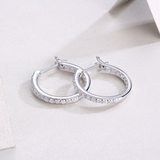 Moissanite Inside-Out Pave Oval Hoop Earrings in 925 Sterling Silver