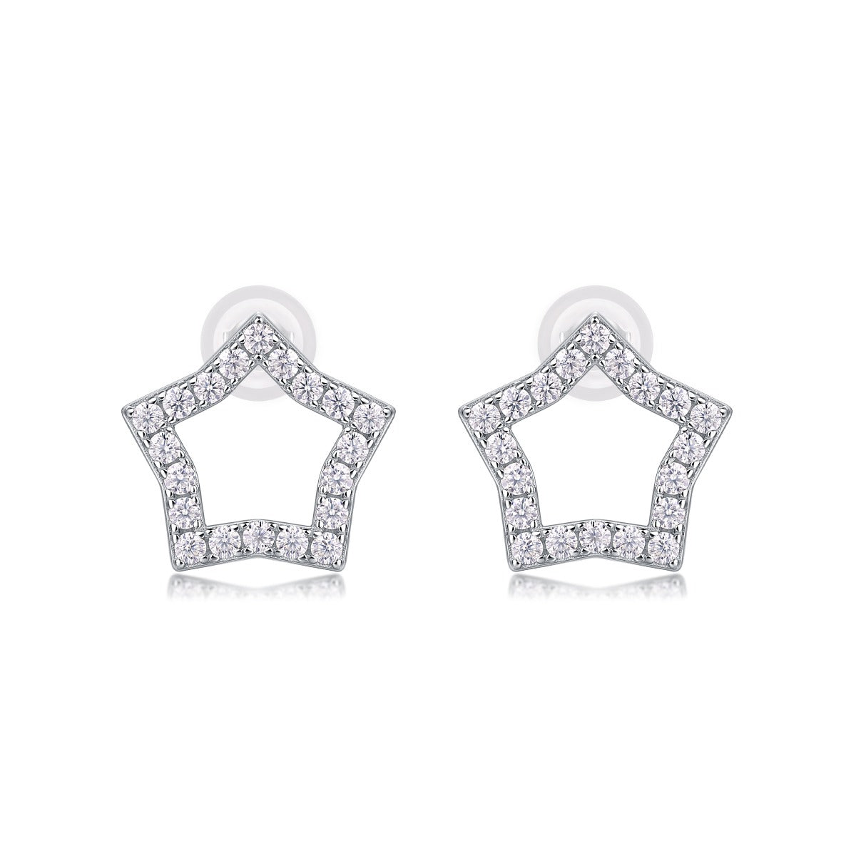 Moissanite Pave Open Star Stud Earrings in 925 Sterling Silver