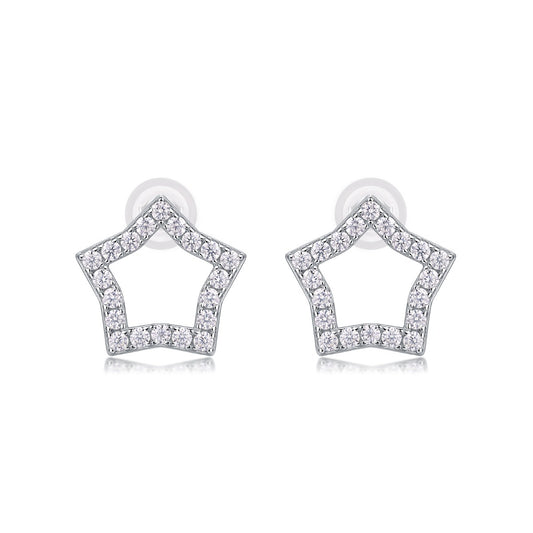 Moissanite Pave Open Star Stud Earrings in 925 Sterling Silver