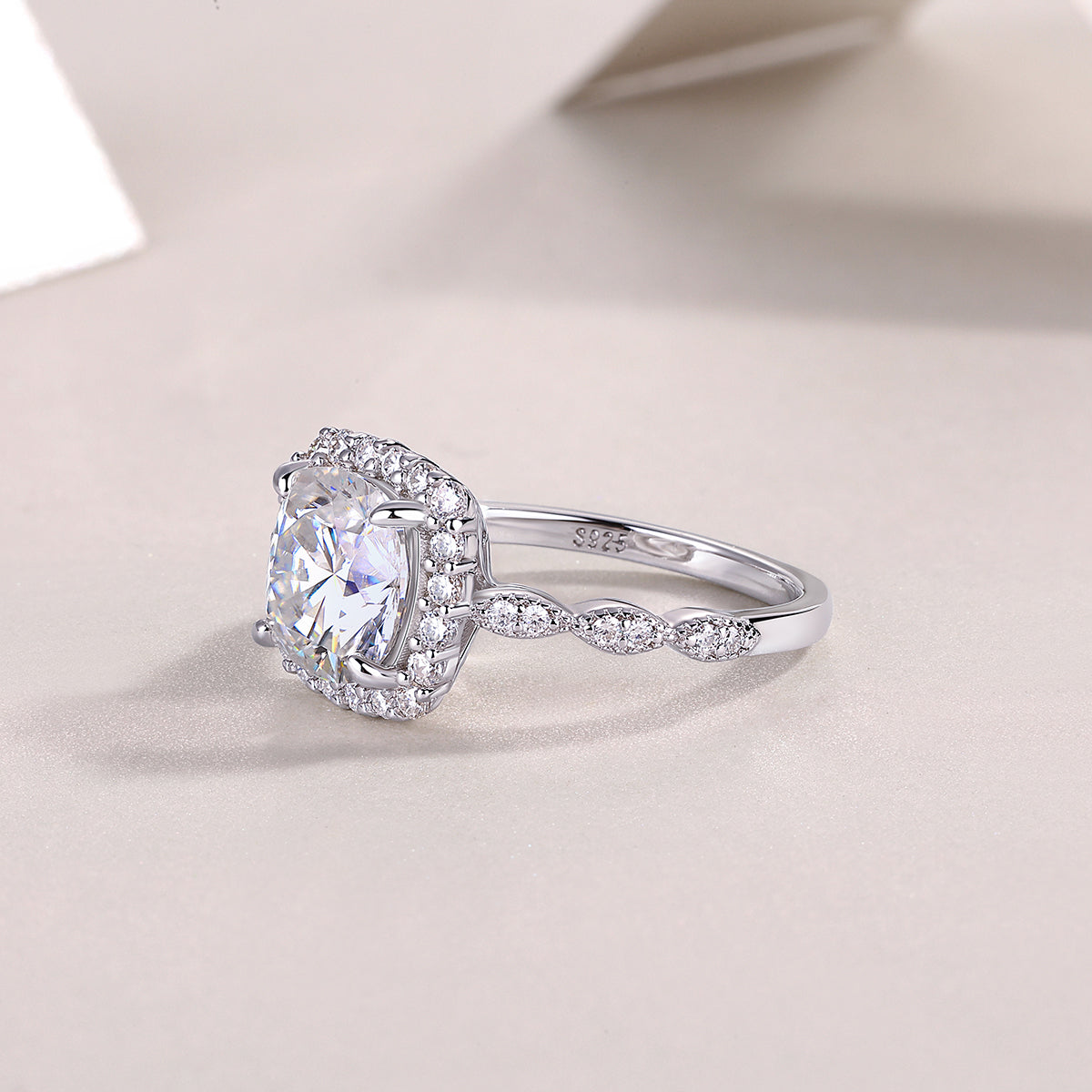 Cushion-Cut Moissanite Halo Ring in 925 Sterling Silver