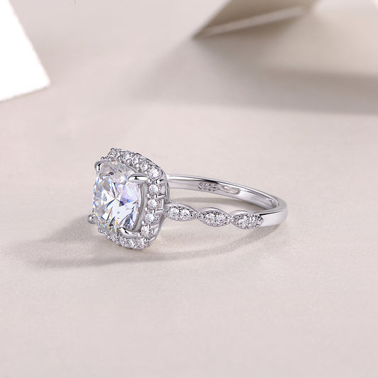 Cushion-Cut Moissanite Halo Ring in 925 Sterling Silver
