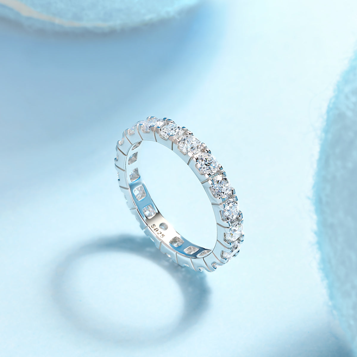 Round Moissanite Shared-Prong Eternity Band in 925 Sterling Silver