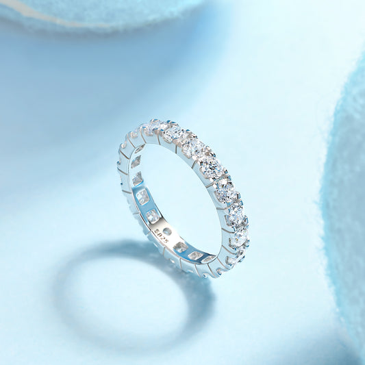 Round Moissanite Shared-Prong Eternity Band in 925 Sterling Silver