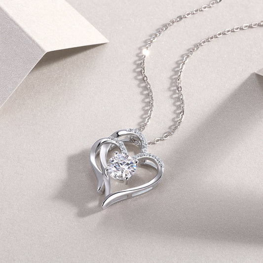 Moissanite Interlocking Hearts Pendant Necklace in 925 Sterling Silver