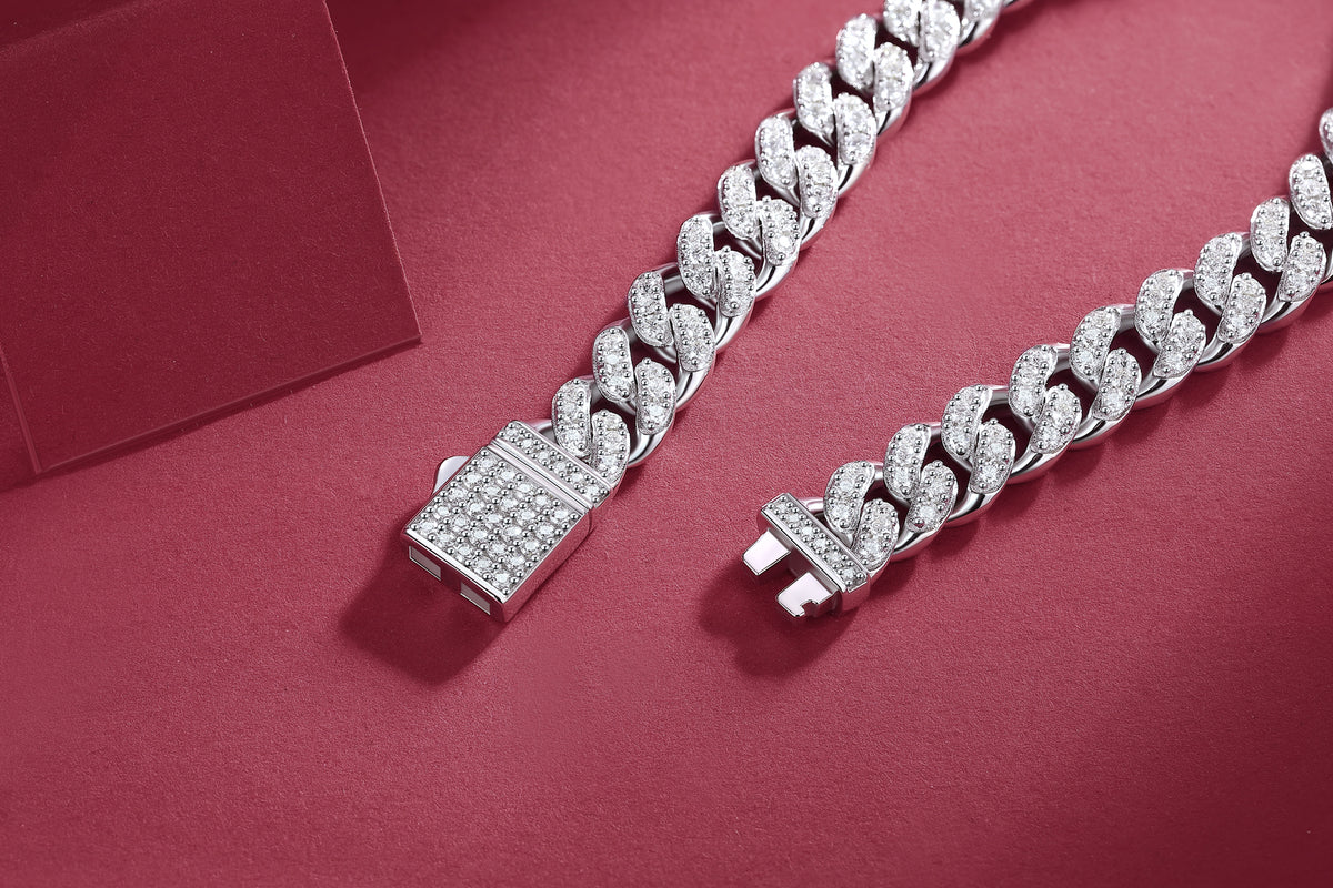 Pave Moissanite Woven Cuban Link Bracelet in 925 Sterling Silver