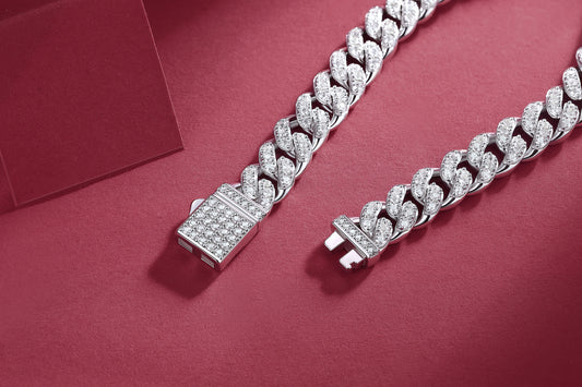 Pave Moissanite Woven Cuban Link Bracelet in 925 Sterling Silver