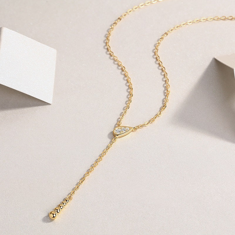 Moissanite Teardrop Y Lariat Necklace in Gold-Plated 925 Sterling Silver