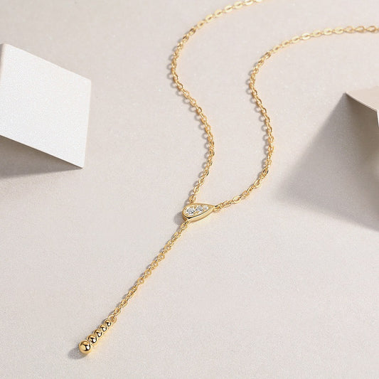 Moissanite Teardrop Y Lariat Necklace in Gold-Plated 925 Sterling Silver