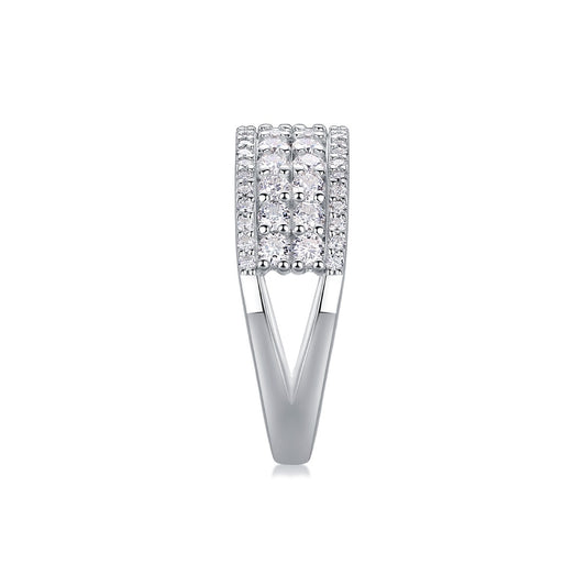 Wide Moissanite Multi-Row Pave Band in 925 Sterling Silver