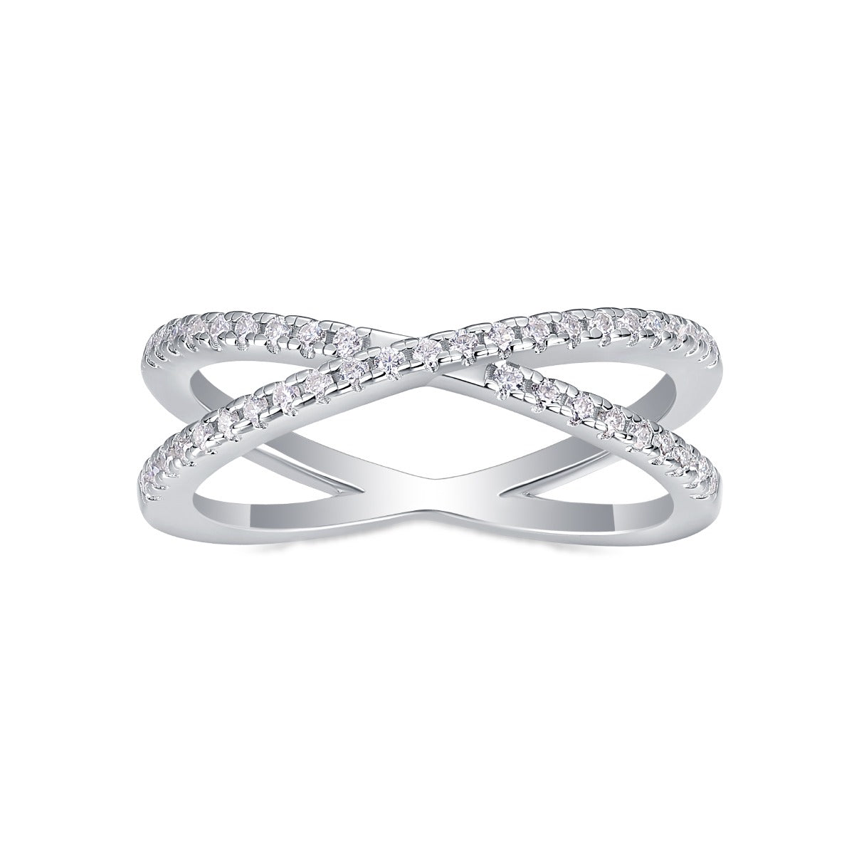 Moissanite Pave Criss-Cross X Ring in 925 Sterling Silver