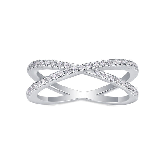 Moissanite Pave Criss-Cross X Ring in 925 Sterling Silver