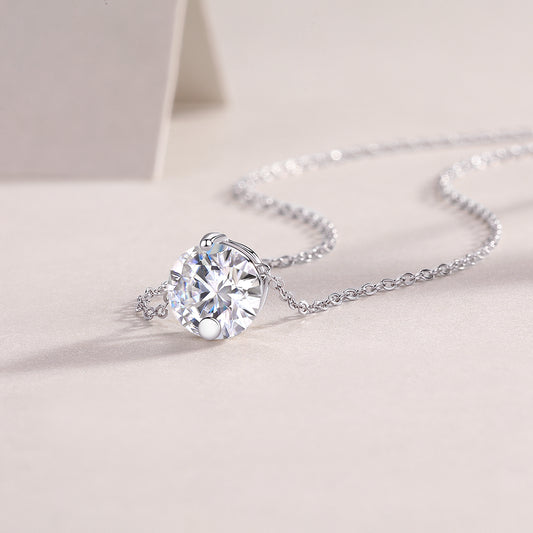 Round Moissanite Solitaire Pendant Necklace in 925 Sterling Silver