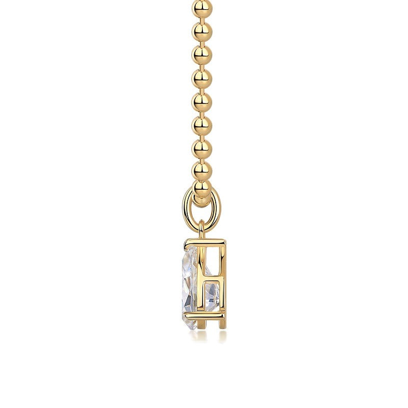 Pear Moissanite Pendant on Ball Chain in Gold-Plated 925 Silver