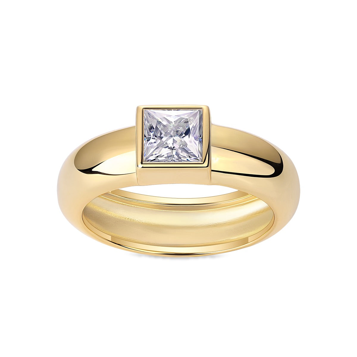 Princess-Cut Moissanite Bezel Dome Ring in Gold-Plated 925 Silver