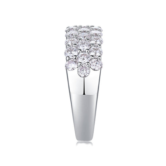 Wide Moissanite Three-Row Shared-Prong Band in 925 Sterling Silver