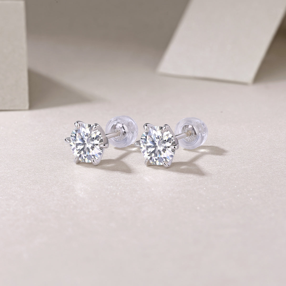 Classic Six-Prong Round Moissanite Stud Earrings in 925 Sterling Silver
