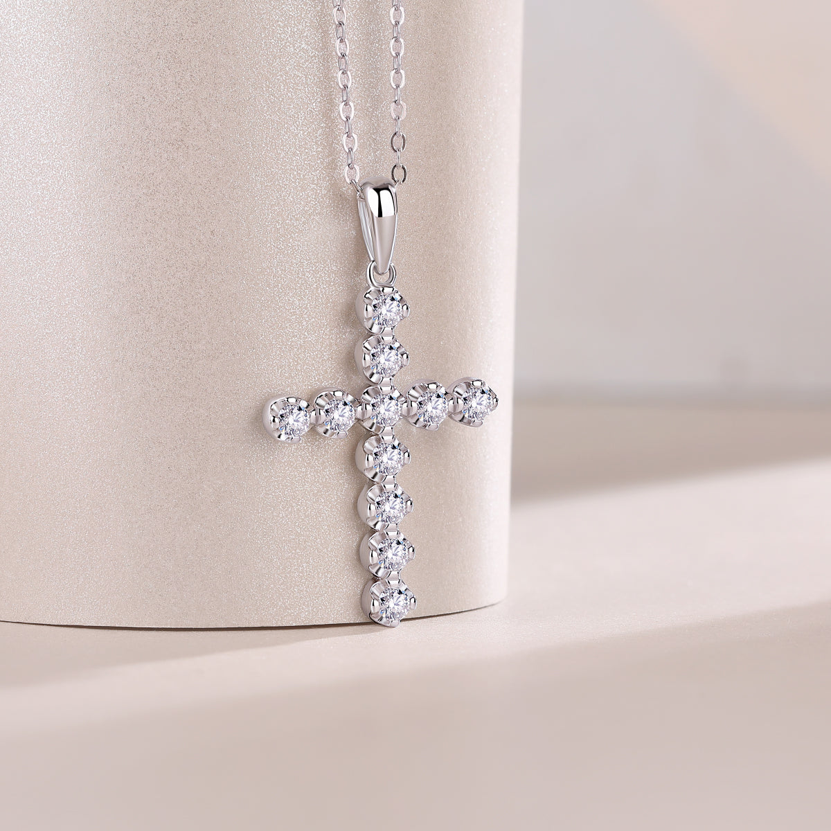 Moissanite Cluster Cross Pendant Necklace in 925 Sterling Silver