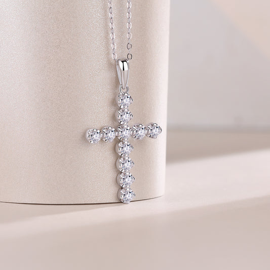 Moissanite Cluster Cross Pendant Necklace in 925 Sterling Silver
