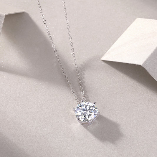 Floating Round Moissanite Six-Prong Solitaire Necklace in 925 Sterling Silver