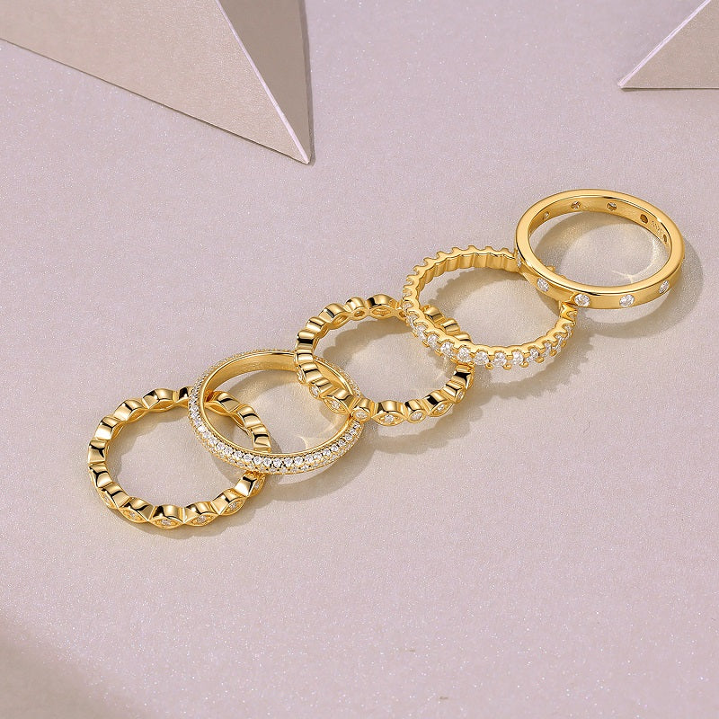 Moissanite Five-Band Eternity and Station Ring Set in Gold-Plated 925 Silver