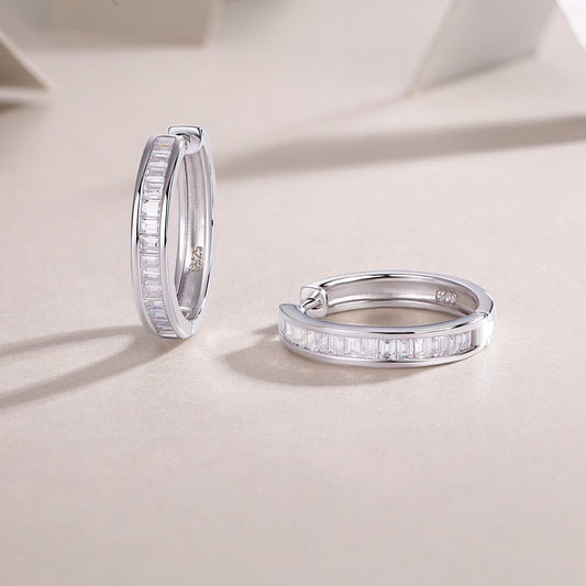 Channel-Set Baguette Moissanite Hoop Earrings in 925 Sterling Silver