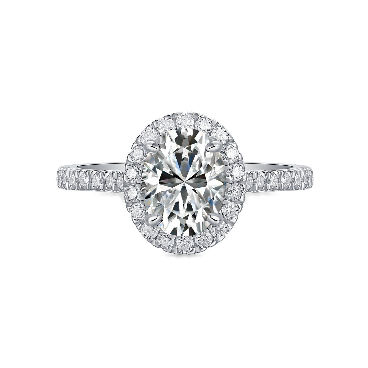 Oval Moissanite Halo Engagement Ring in 925 Sterling Silver