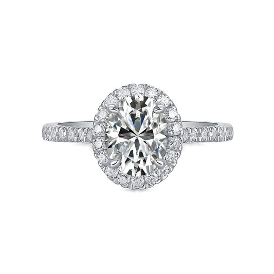Oval Moissanite Halo Engagement Ring in 925 Sterling Silver
