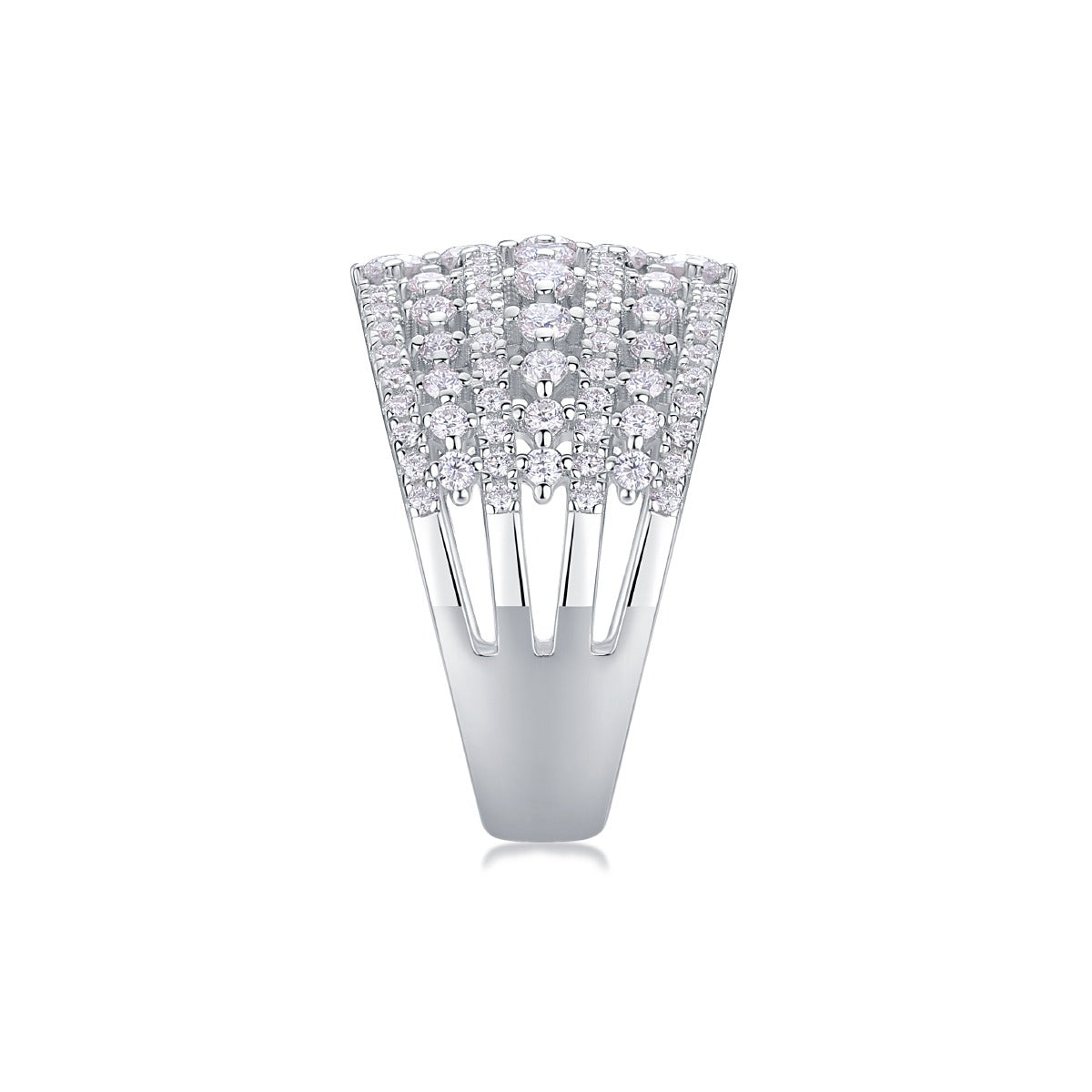 Wide Multi-Row Moissanite Pave Cocktail Ring in 925 Sterling Silver