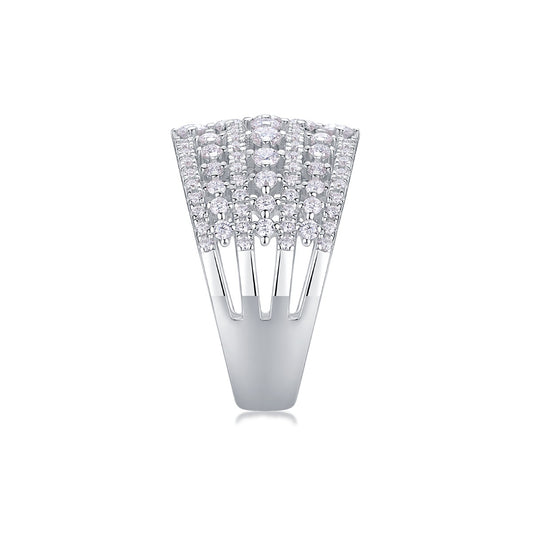 Wide Multi-Row Moissanite Pave Cocktail Ring in 925 Sterling Silver