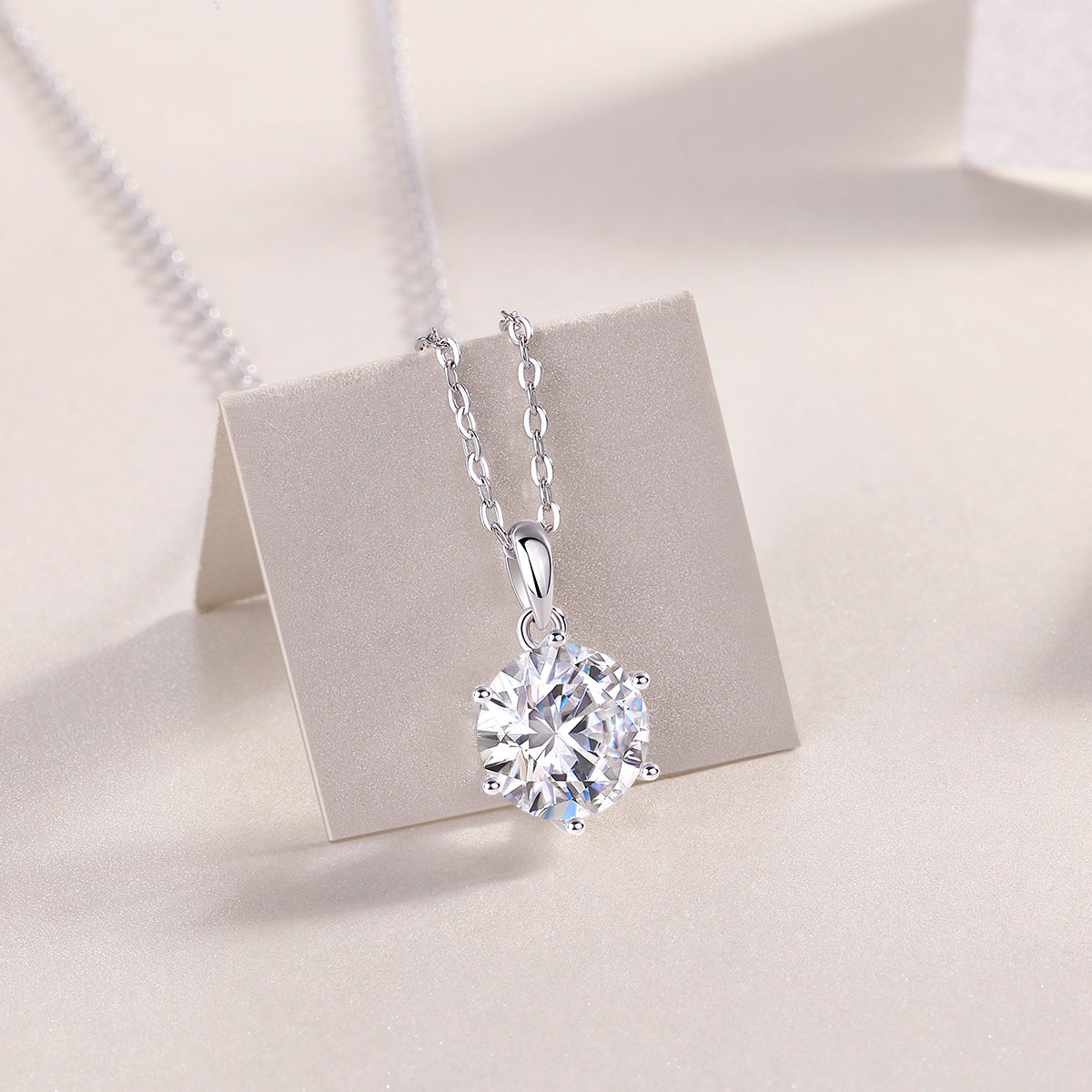Round Moissanite Six-Prong Solitaire Pendant Necklace in 925 Sterling Silver