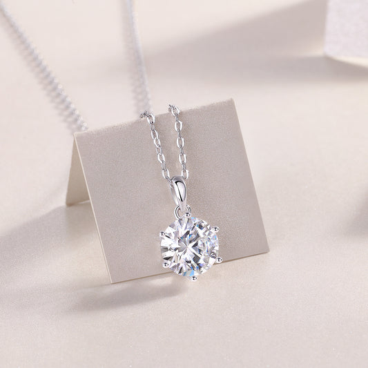 Round Moissanite Six-Prong Solitaire Pendant Necklace in 925 Sterling Silver