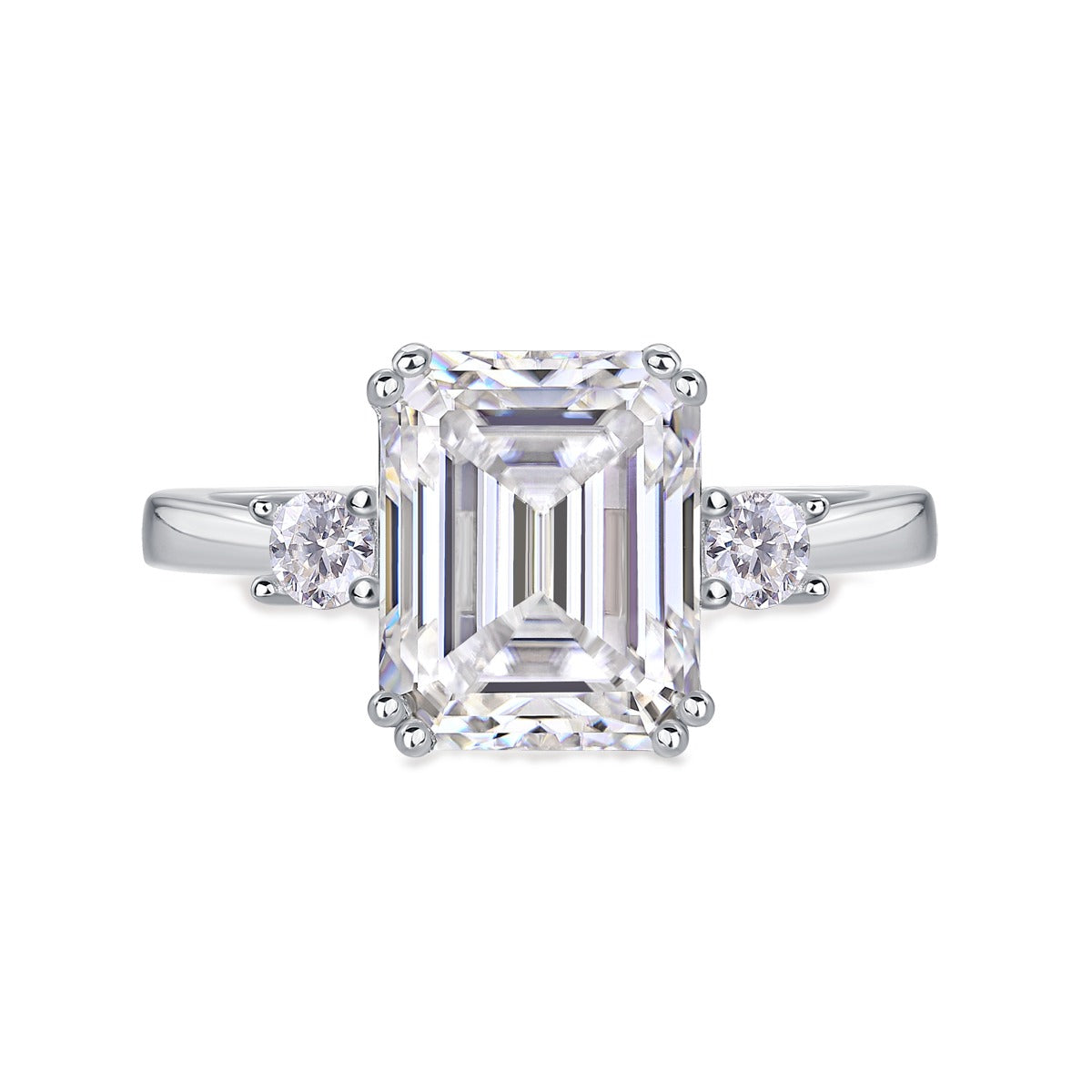 Emerald-Cut Moissanite Three-Stone Ring in 925 Sterling Silver