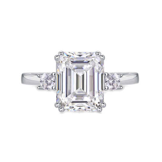Emerald-Cut Moissanite Three-Stone Ring in 925 Sterling Silver