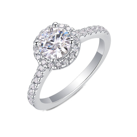 Round Moissanite Classic Halo Engagement Ring in 925 Sterling Silver