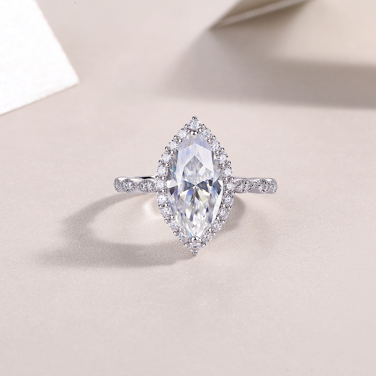 Marquise Moissanite Vintage-Style Halo Engagement Ring in 925 Silver